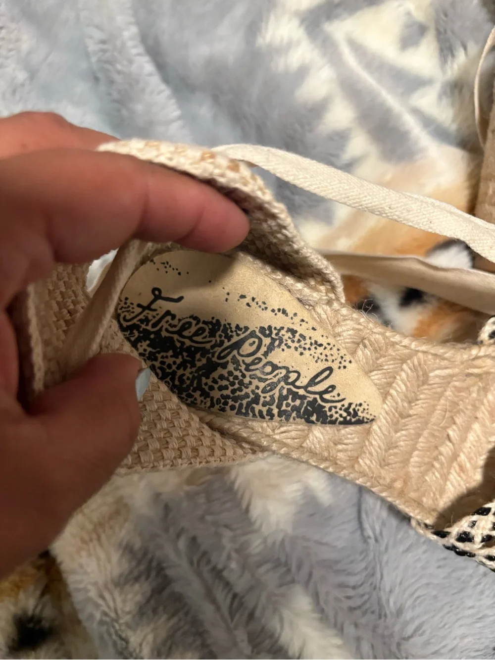 Free People Beige and Black Braided Espadrille Lace-Up Sandals